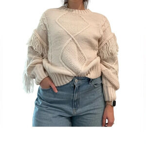 Sugarlips Bowman Fringe Cable Knit Wool Blend Sweater Size XS Western Boho